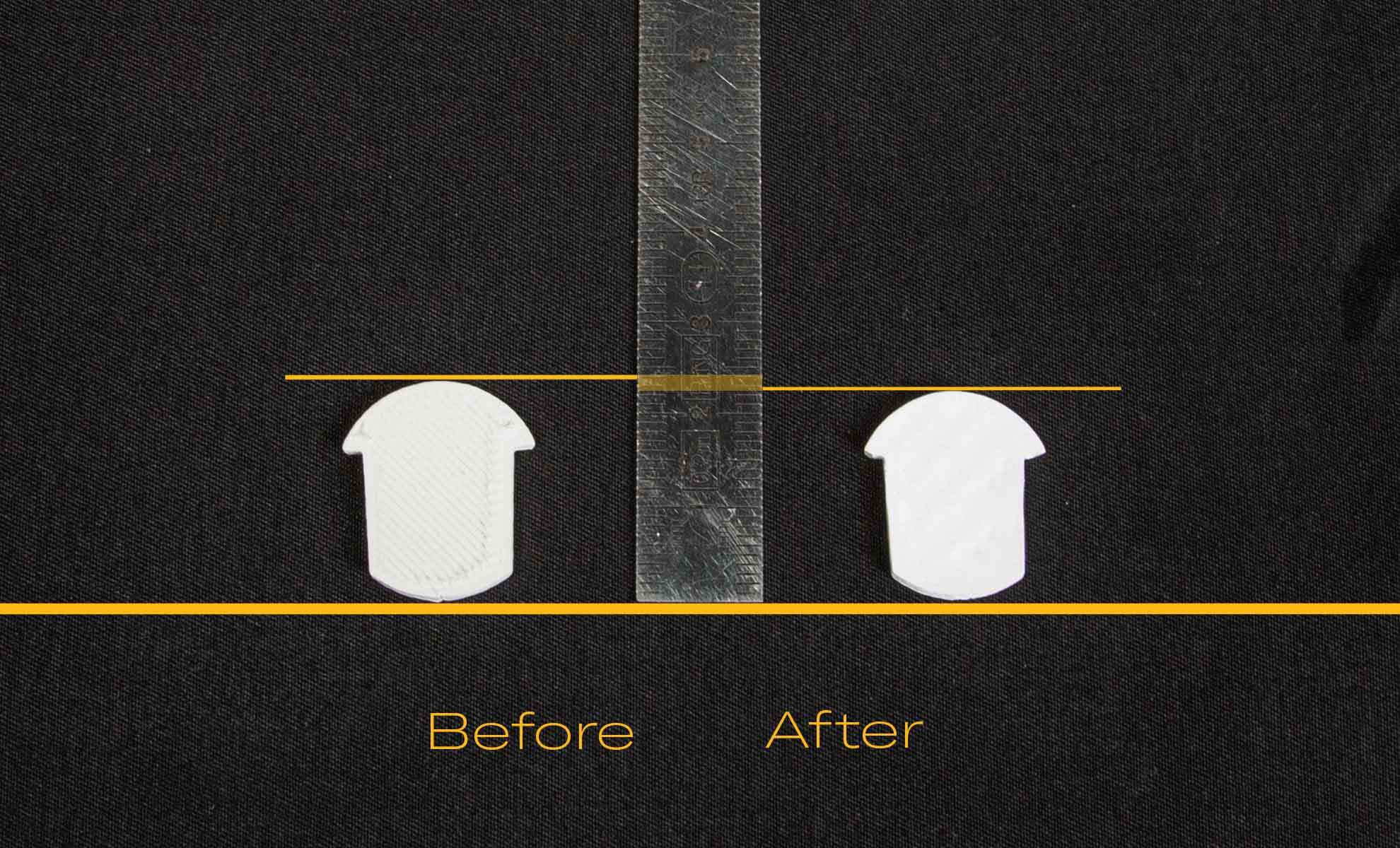 Alumina parts’ sizes before and after debinding