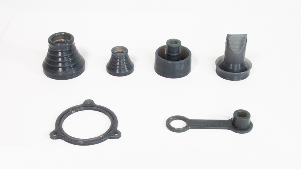 Example of silicone-printed seals, bellows, cap, and check valves